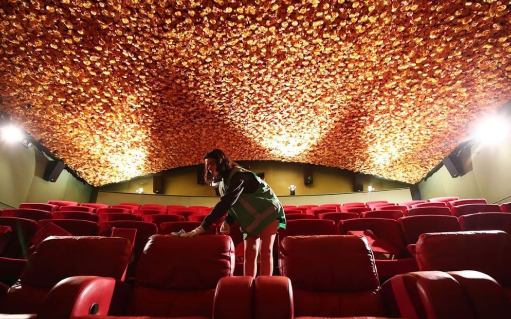 The floral ceiling at Matakana Cinemas