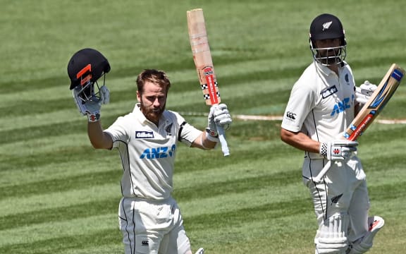 Kane Williamson celebrates his double century.
New Zealand Black Caps v West Indies, Day 2 of the 1st international test at Seddon Park, Hamilton on Friday 4th December 2020.
West Indies tour of New Zealand.
Â© Copyright photo: Andrew Cornaga / www.photosport.nz