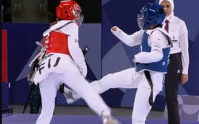 Fiji's Irene Mar, red, lost in the play-off for a bronze medal in the women's taekwondo K44, 57kg round of 16 on Saturday. 31 August 2024