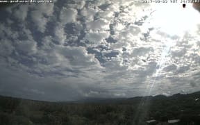 A web camera picture of the Ambae Volcano in Vanuatu on Saturday morning.