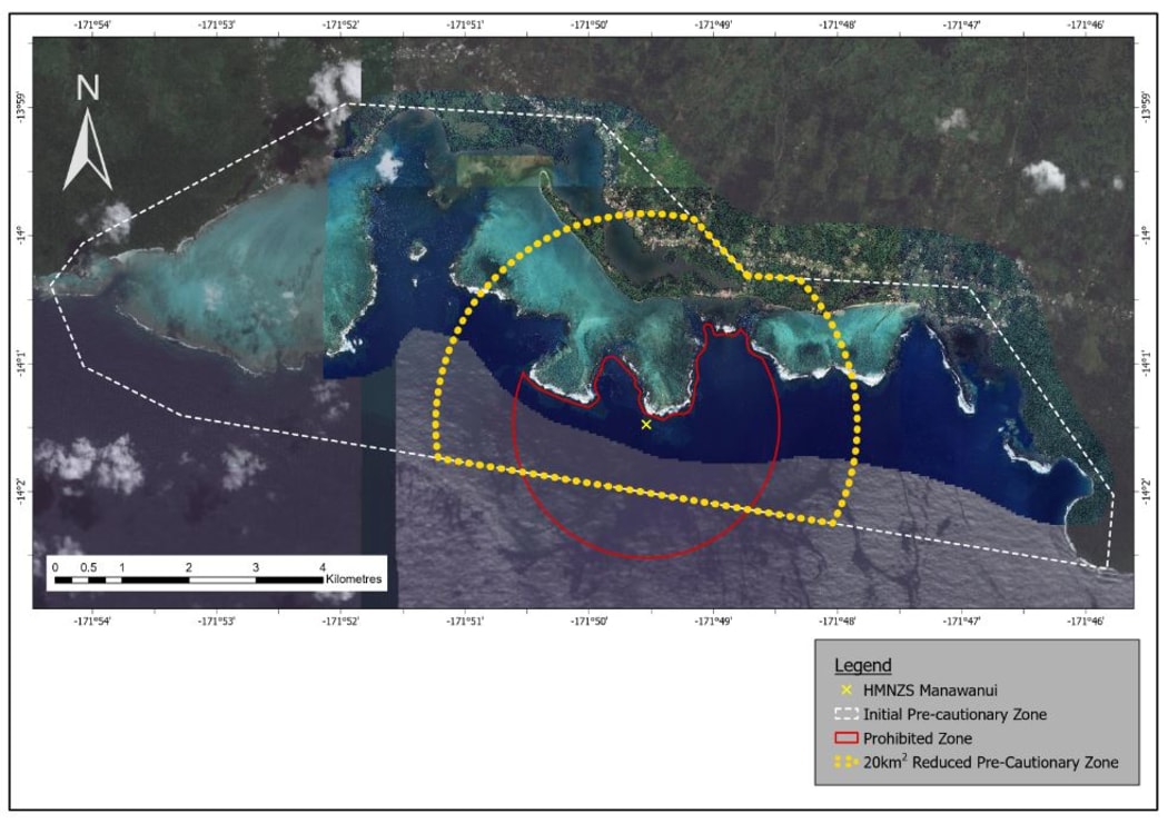 HMNZS Manawanui initial precautionary zone.