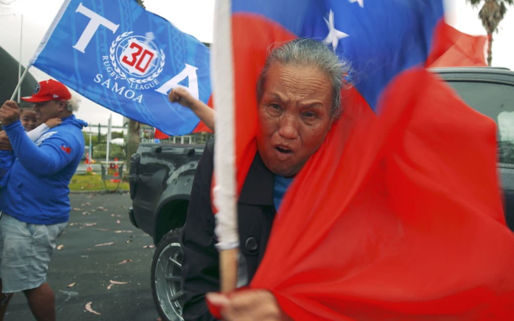 Toa Samoa supporters in Auckland before the Rugby League World Cup match between Toa Samoa Australia Kangaroos.