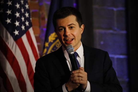 Democratic presidential hopeful Pete Buttigieg greets supporters in Manchester, New Hampshire the morning after the flawed Iowa caucus on 4 February 2020.