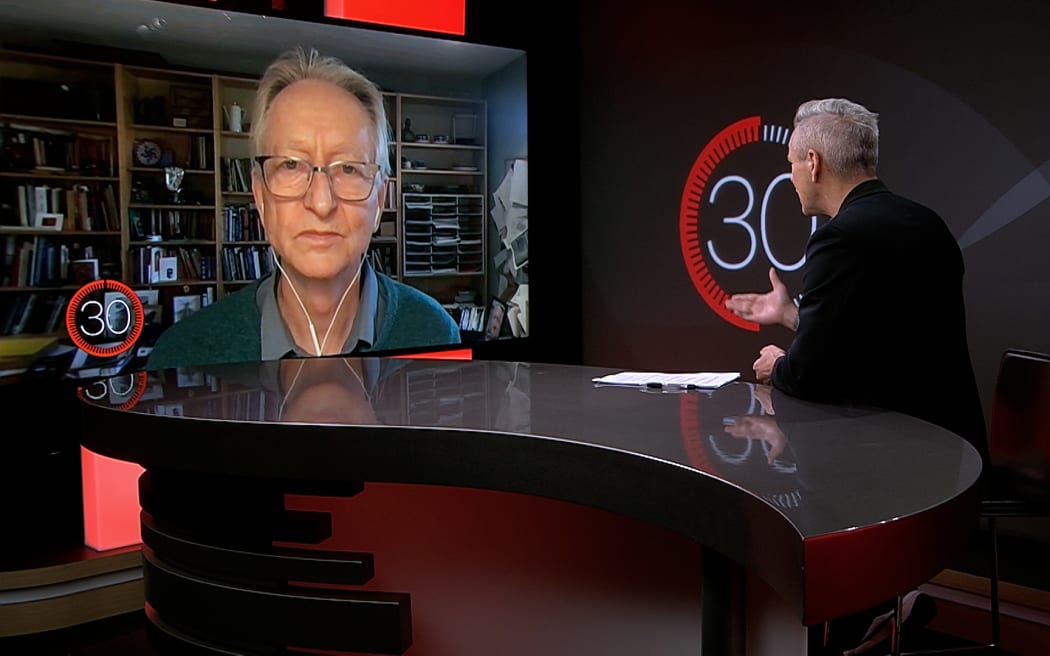 Geoffrey Hinton appearing on season 3 of '30 with Guyon Espiner'.