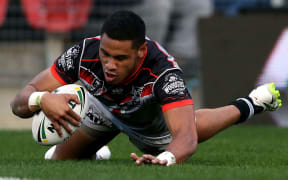 David Fusitu'a dots down one of his four Newcastle tries.