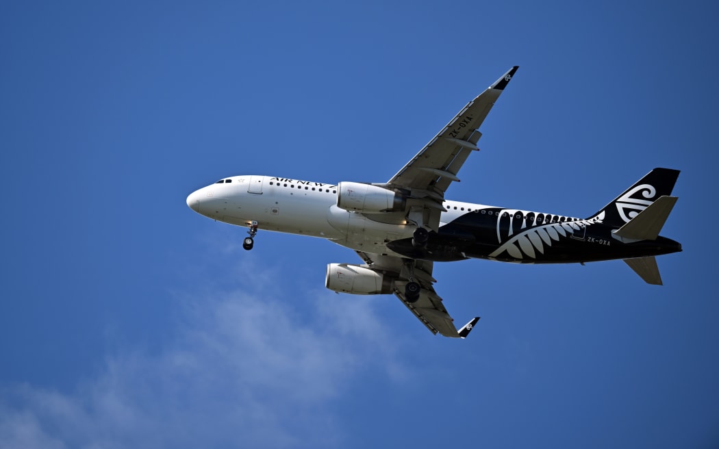 CHRISTCHURCH, NEW ZEALAND - DECEMBER 15: An Air New Zealand plane is seen during game two of the Women's ODI series between New Zealand and Pakistan at Hagley Oval on December 15, 2023 in Christchurch, New Zealand. (Photo by Kai Schwoerer/Getty Images)