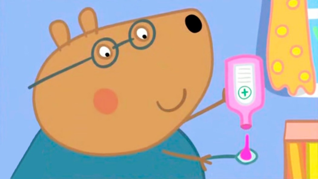 Dr Brown Bear doling out the pink medicine willy-nilly.