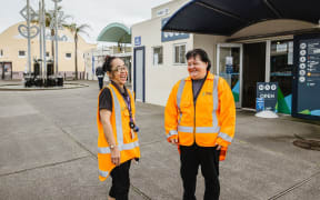 Felicity Grant and her colleague Trish White outside the Sound Shell loos.