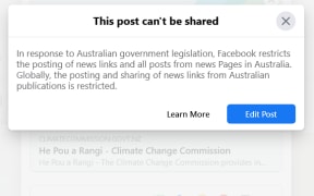 What happens when you try to post a link to the Climate Change Commission on Facebook.