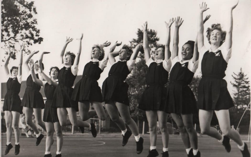 The New Zealand team perform the haka during the 1963 Netball World Championship tournament in England.