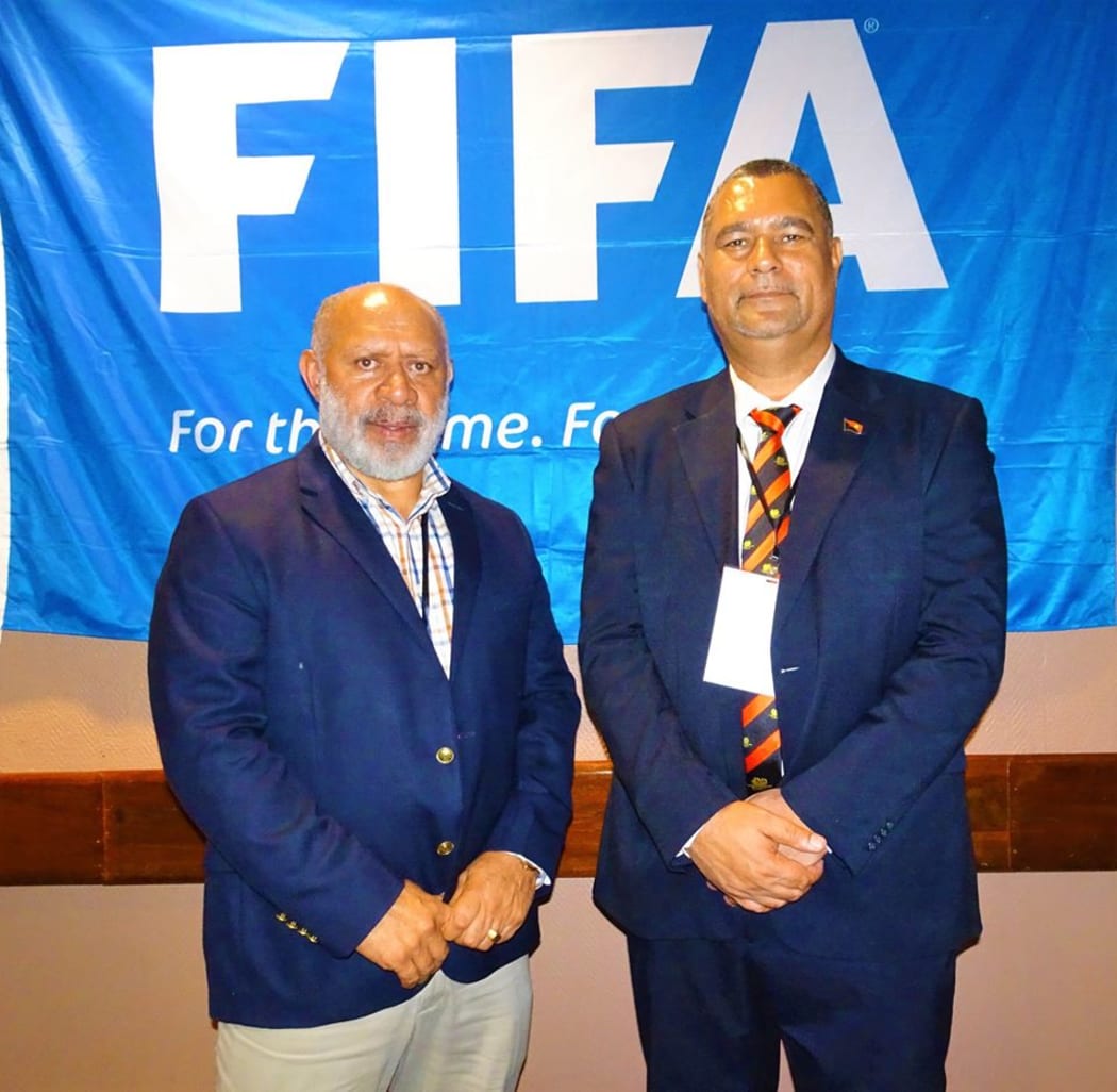 New PNG Football Association John Kapi Natto and Vice President John Wesley Gonjuan.
