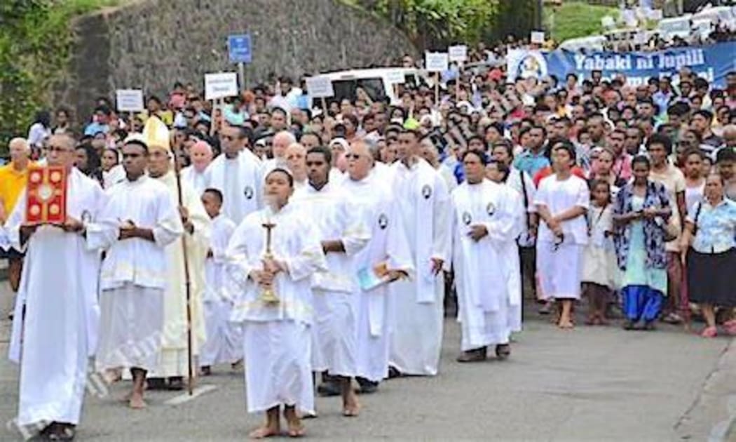 Catholics during a procession in Suva in 2015.