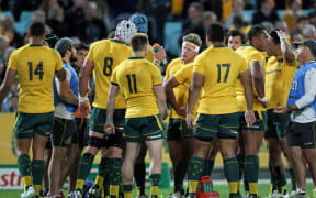 The Wallabies behind the tryline. 2013 Australian Wallabies v New Zealand All Black