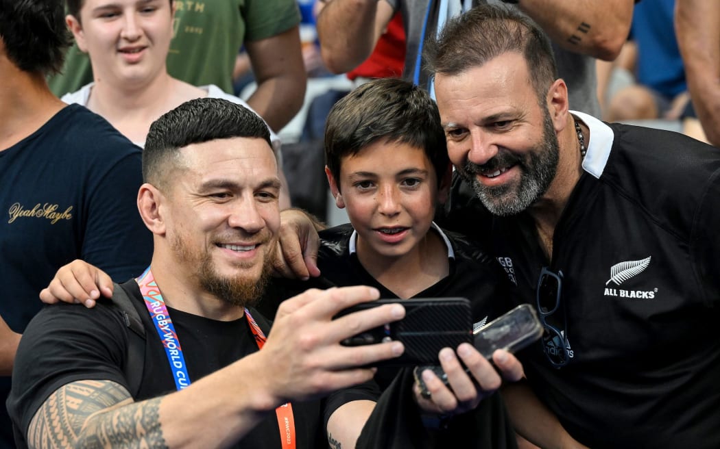Sonny Bill Williams with fans and spectators. Rugby World Cup France 2023, France v New Zealand All Blacks pool match at Stade de France, Saint-Denis, France on Friday 8 September 2023. Mandatory credit: Andrew Cornaga / www.photosport.nz