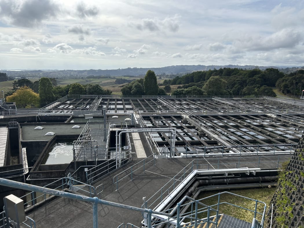 A photo showing the Ardmore Water Treatment Plant. Clarifiers and sand filters are set outdoors.