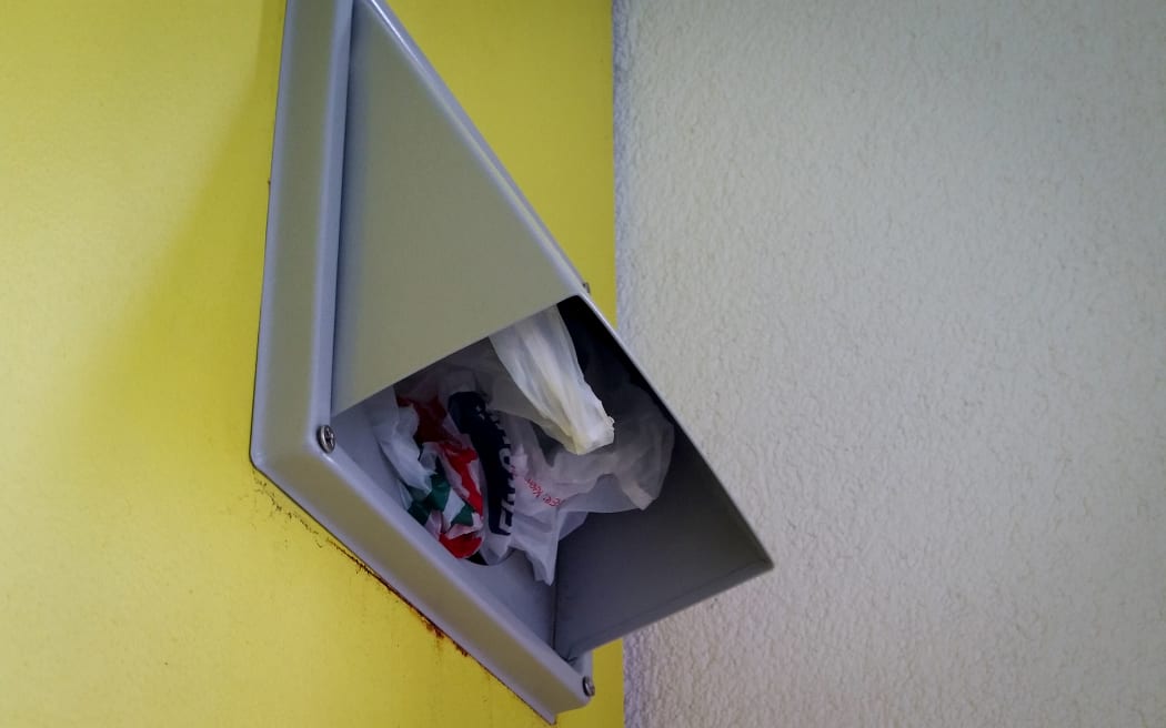 Plastic bags stuffed into vents to stop drafts at Marshall Court apartments in Wellington.