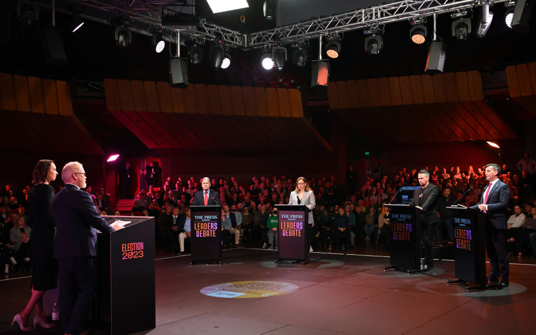 General view as ACT leader David Seymour speaks during The Press Leaders Debate at Christchurch Town Hall.