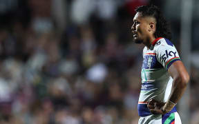 Adam Pompey of the Warriors reacts during the Manly Warringah Sea Eagles v NZ Warriors.