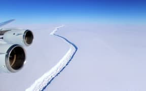 An aerial view of the Larsen C ice rift in Antarctica before the iceberg broke off.