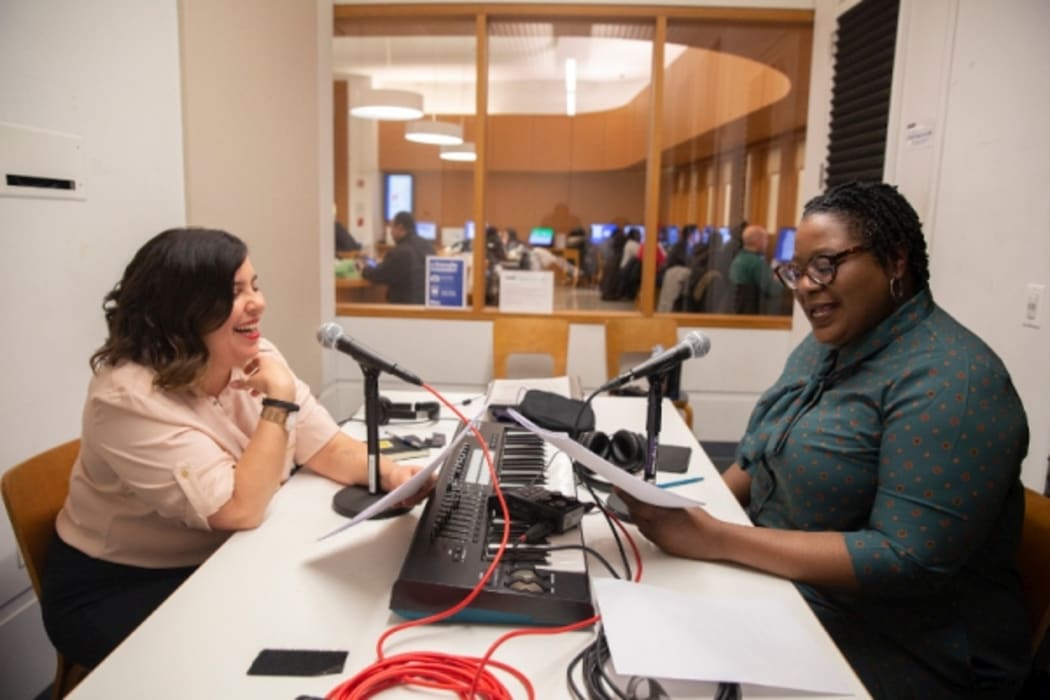 The hosts of Borrowed recording a show (Supplied)