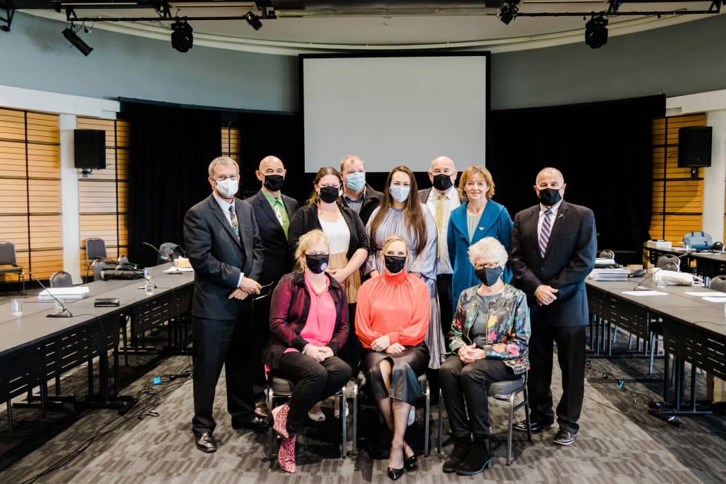 Napier City councillors pictured after the Māori ward decision at the Napier War Memorial Centre yesterday