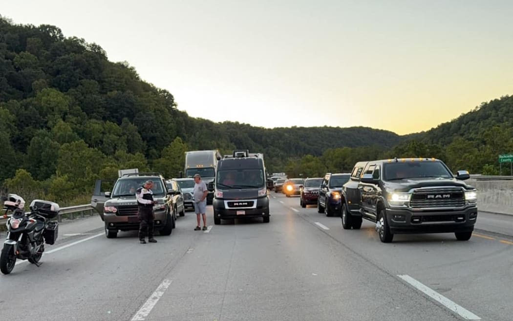 Traffic stopped in the US on Interstate 75 on 7 September, 2024, during an 'active shooter incident' near London, Kentucky.