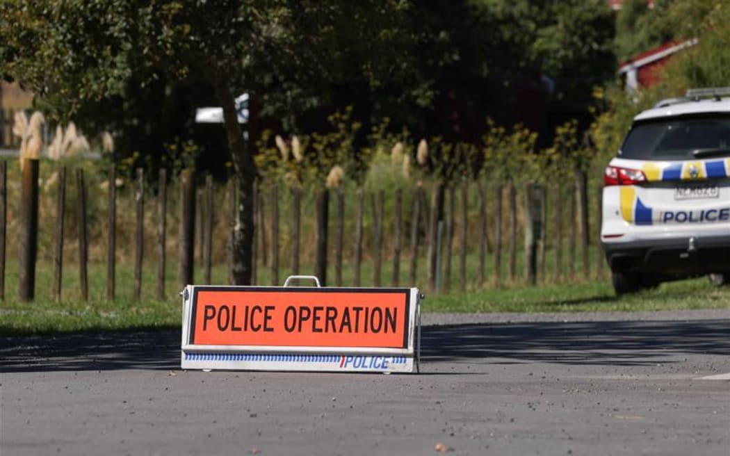 Police at the helicopter crash in Paekākāriki Hill