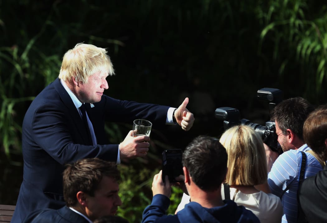 "Vote Leave" campaigner Boris Johnson on a whistlestop tour of the country on Wednesday.