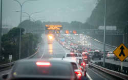 Lanes closed on the southbound motorway in Wellington due to a storm