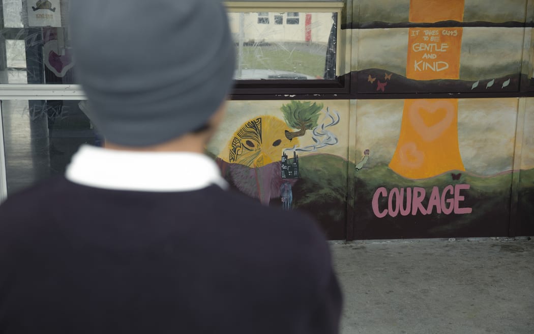Lex with his artwork at Christchurch Men's Prison.