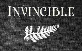 The cover for New Zealand authour William Moloney's new novel Invincible. The cover shows a partially tattered silver fern above a black and white image cavalry soldiers from World War One in formation.