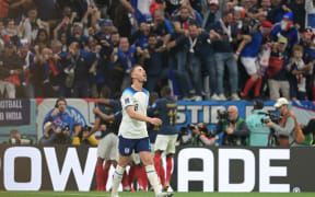 Jordan Henderson of England reacts after his teammate Harry Kane misses a chance to score a penalty kick during the FIFA World Cup Qatar 2022 Quarter-Final match between England and France.