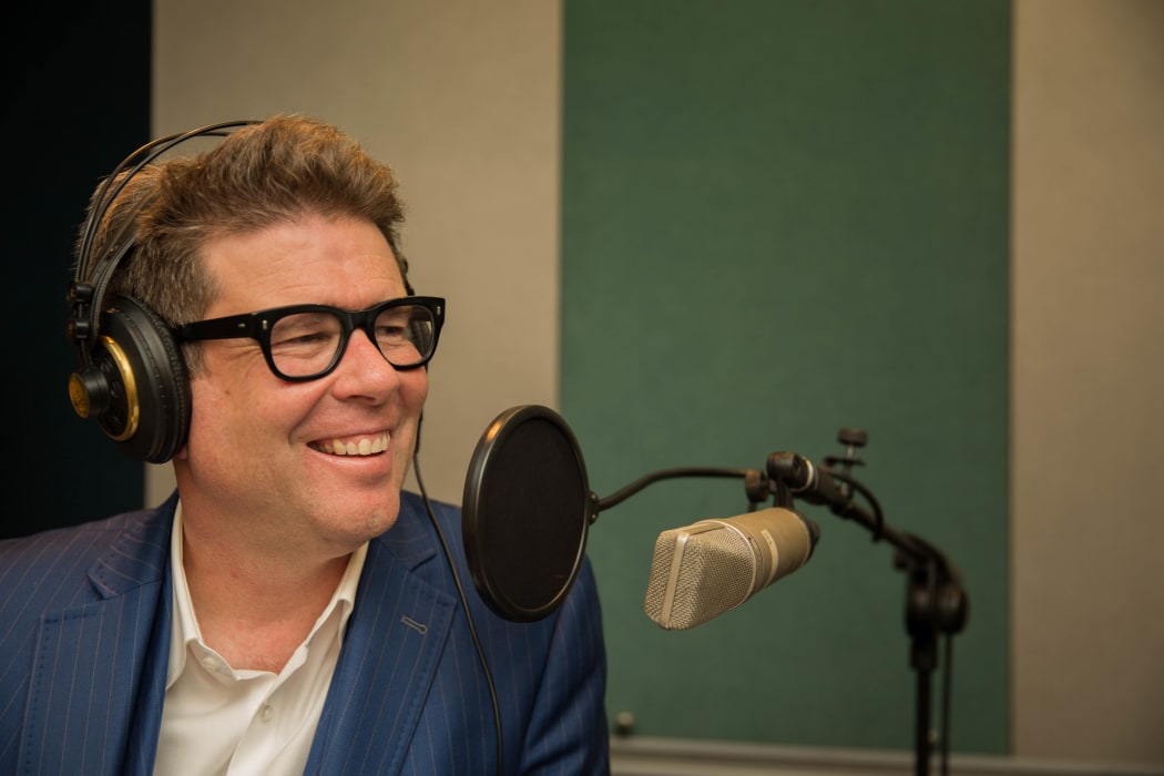 John Campbell in the RNZ Auckland studio recording The Mixtape.