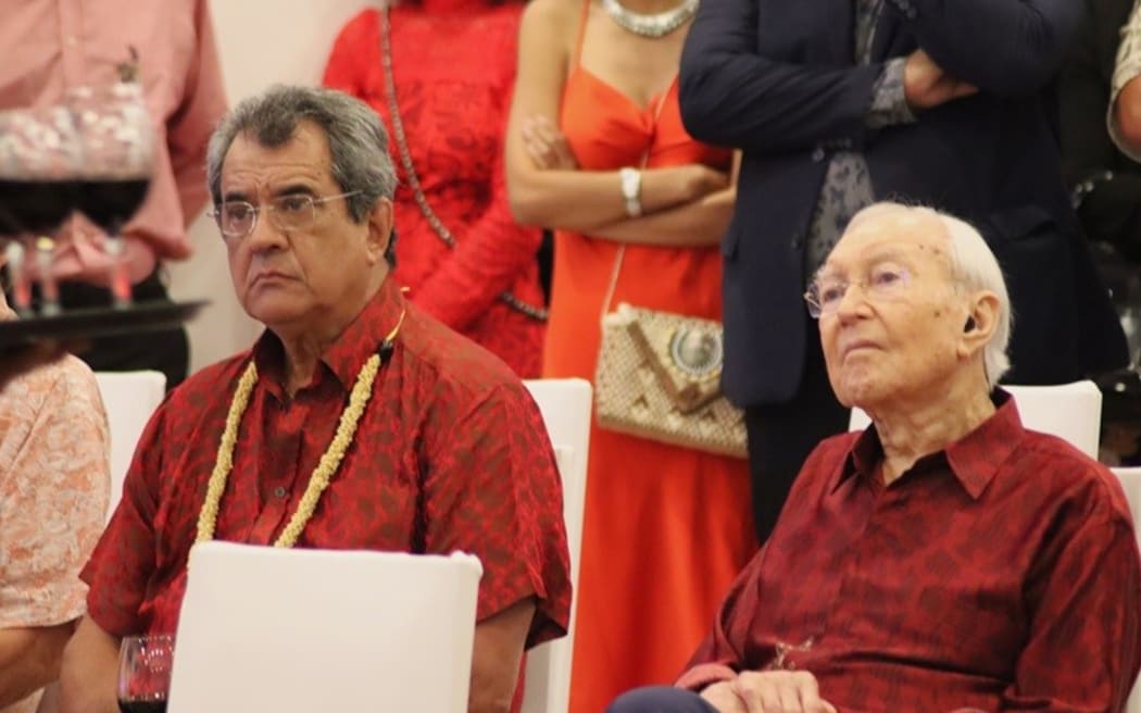 Former Presidents of French Polynesia Edouard Fritch and Gaston Flosse during Chinese party celebrating 75 years of PRC 26 September 2024.