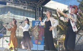 Tuuletar performing at a Womad pop-up show at Puke Ariki in New Plymouth on Thursday.
