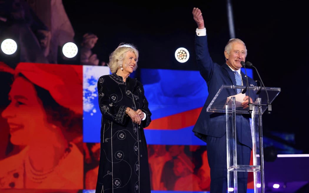 Britain's Prince Charles, Prince of Wales (right), flanked by Britain's Camilla, Duchess of Cornwall delivers a speech during the Platinum Party at Buckingham Palace on 4 June 2022 as part of Queen Elizabeth II's platinum jubilee celebrations. - Some 22,000 people and millions more at home are expected at a star-studded musical celebration for Queen Elizabeth II's historic Platinum Jubilee.