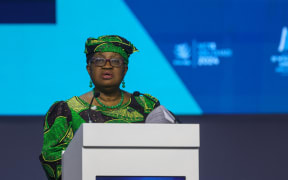 Director-General of the World Trade Organization (WTO) Ngozi Okonjo-Iweala addresses the 13th WTO Ministerial Conference in Abu Dhabi of February 26, 2024. The world's trade ministers gathered in the UAE on February 26 for a high-level WTO meeting with no clear prospects for breakthroughs, amid geopolitical tensions and disagreements.