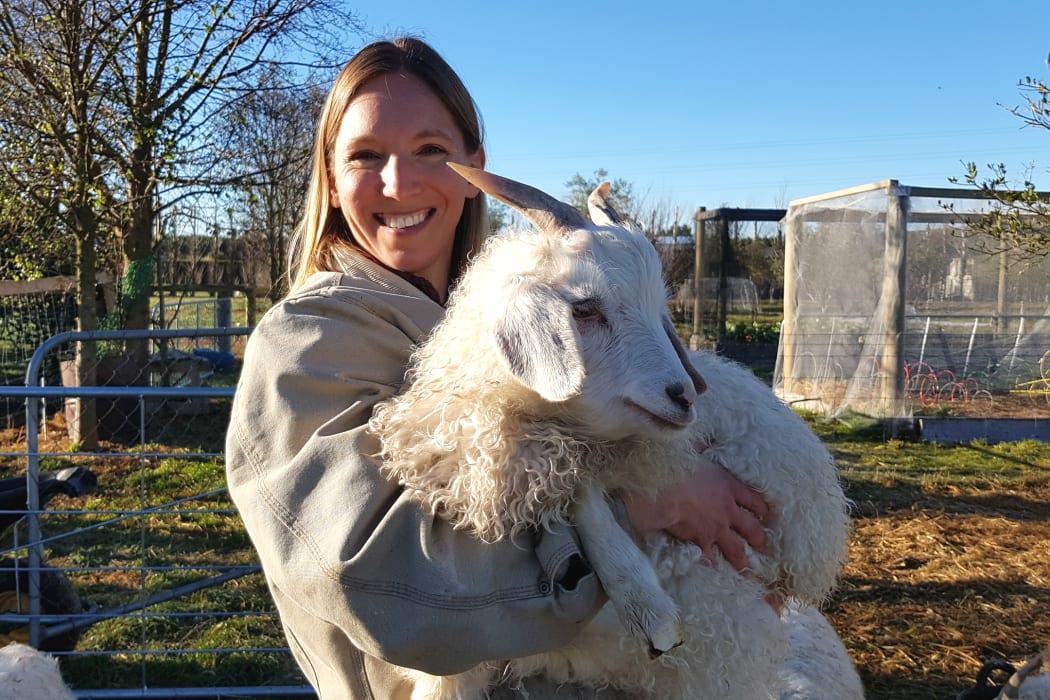 Jill Nawrocki and a Waipu goat