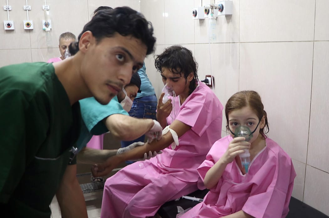 Civilians receive medical treatment at Sahara Hospital.