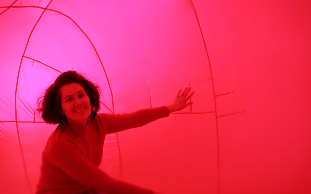 Bailee Lobb sitting inside her Jellybean inflatable
