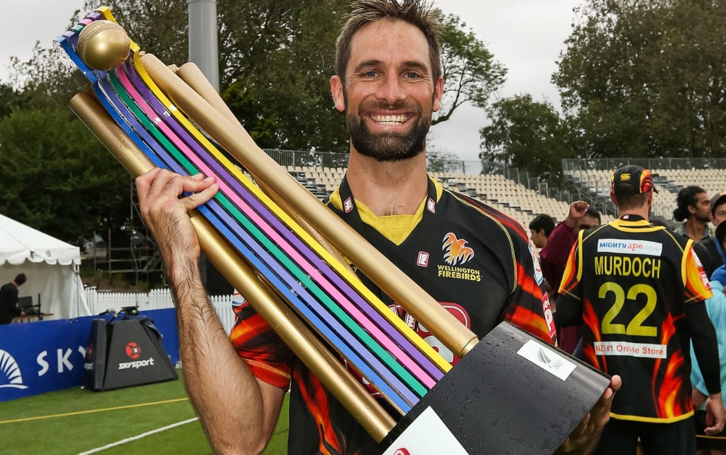 Wellington allrounder Grant Elliott with the domestic Twenty20 trophy.