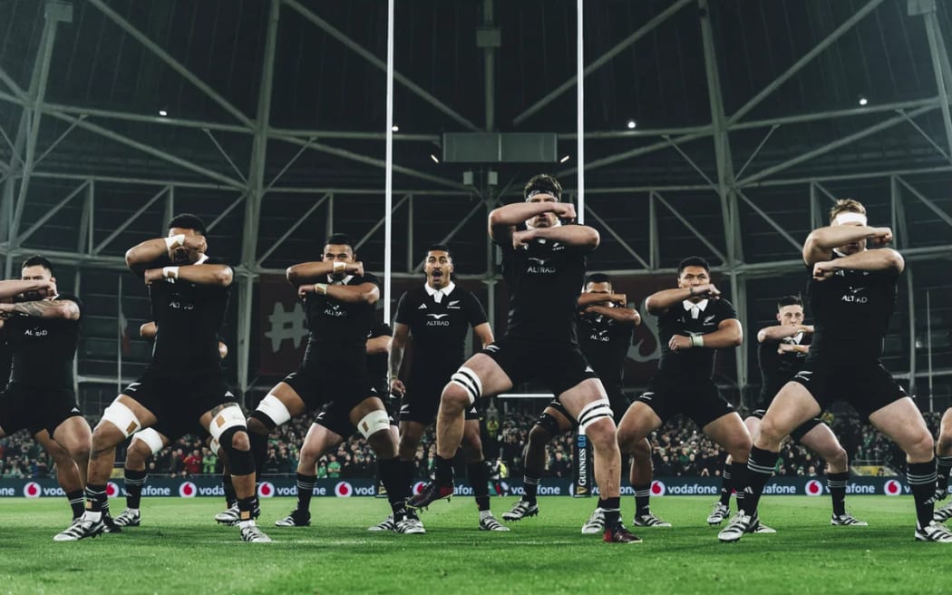 The All Blacks perform the haka.