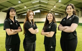 Some of Team New Zealand athletes for the FISU World University Games in Germany in July 2025. From the left: taekwondo athletes Victoria Li, Lexi Evett and Abby Wheeler, and fencing athlete Sophia Tweddle.