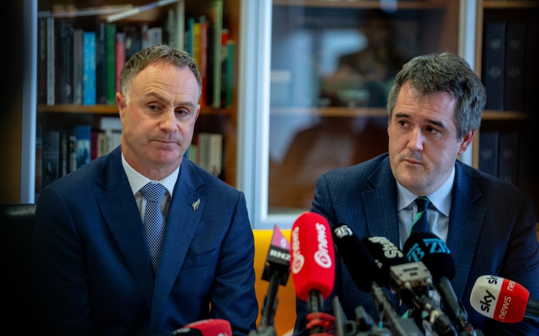 Chris Bishop & Simon Watts during an embargoed press conference about proposed local government reforms - 25 November 2025. EMBARGO UNTIL 1700 25/11/25