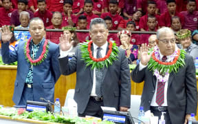 Nitijela members (L-R) Alfred Alfred Jr, Casten Nemra, Chris Loeak
