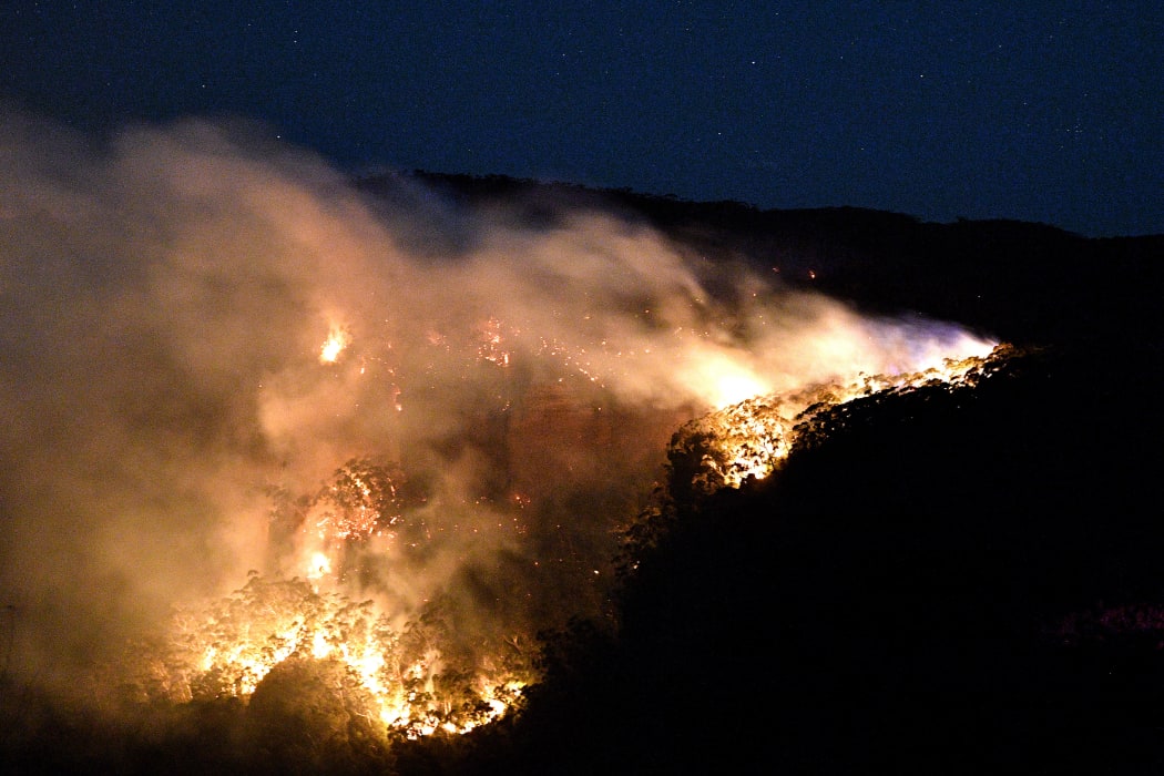 A bushfire burns in the Blue Mountains of the New South Wales on 2 December, 2019.