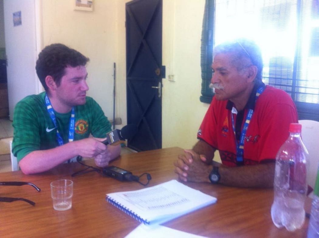 (L) RNZ Pacific sports reporter Vinnie Wylie in Wallis and Futuna.