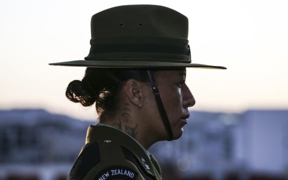 A New Zealand soldier at the Wellington Anzac Day dawn service.