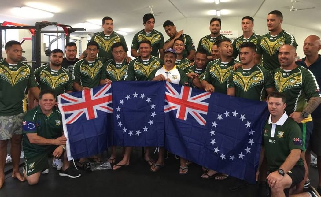 The Cook Islands squad prior to their test match against Lebanon.