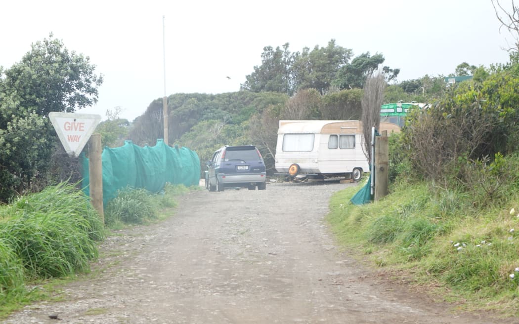 The entrance to Kevin Moore's compound where he says about five people live.